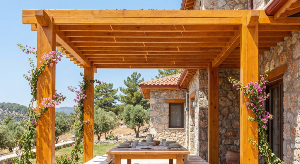 mugla-dalaman-ithal-cam-ahsap-pergola-uygulamasi